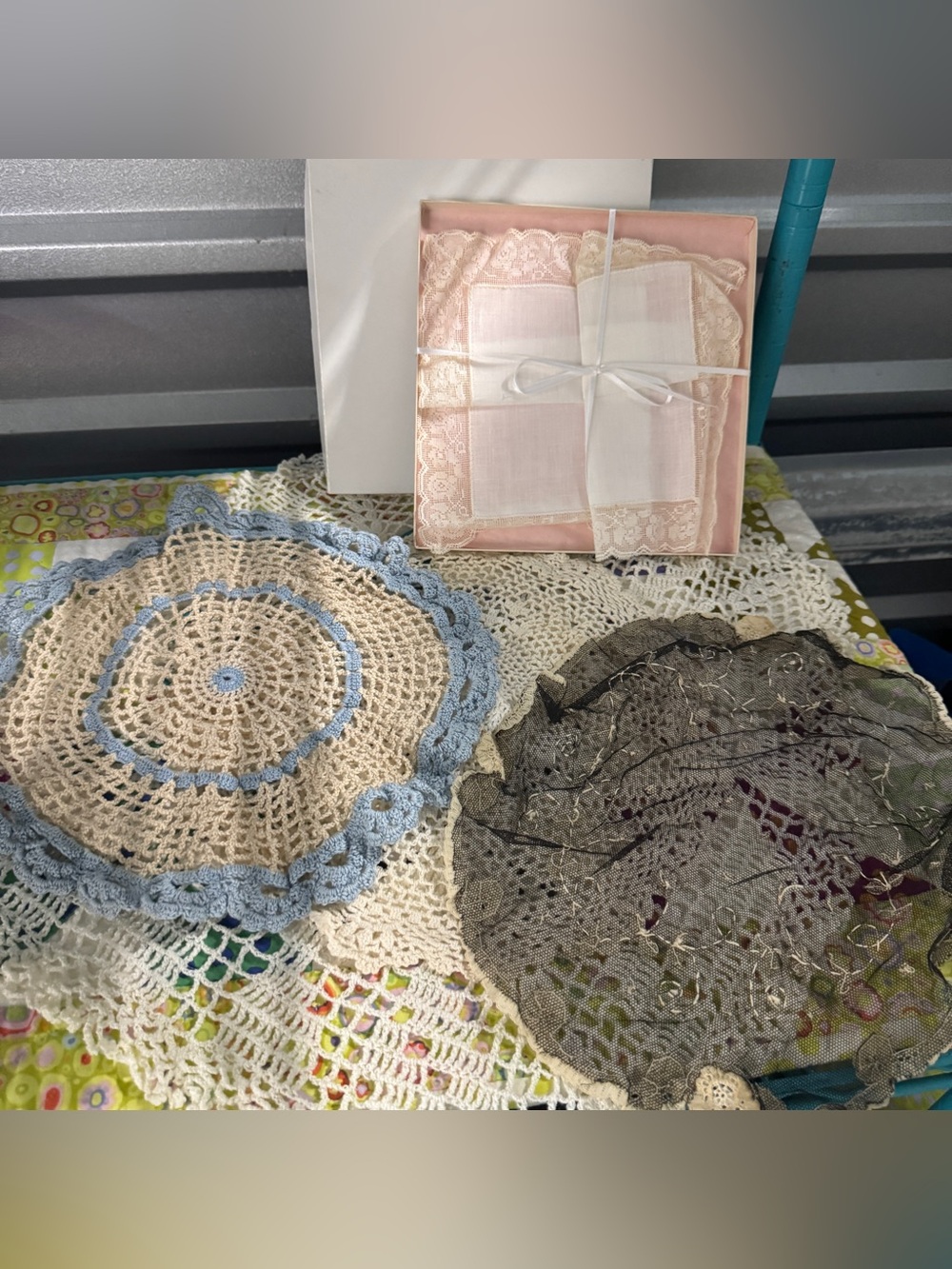 Vintage Handmade Crochet Doilies Set with Lace Hankies